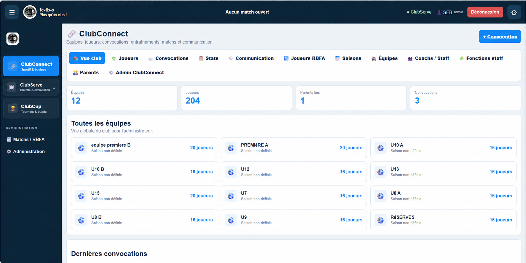 ClubConnect - vue club administrateur